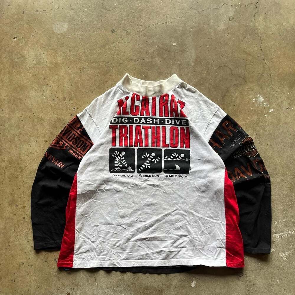Vintage 90s Harley Davidson Alcatraz Triathlon Long Sleeve Shirt - Large